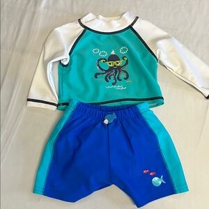 0-3M Kids Rash guard and swim trunks with built in diaper